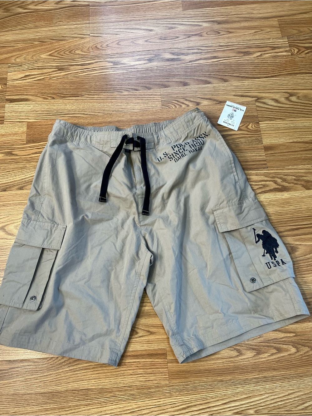 U.S. Polo Assn. Men's Tan Cargo Shorts with Black Drawstring